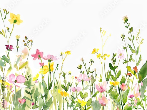 Create a watercolor painting of a meadow filled with various wildflowers © Sukifli.D