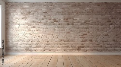 Empty Minimalist Brick Wall Interior with Wooden Flooring 3D Rendering