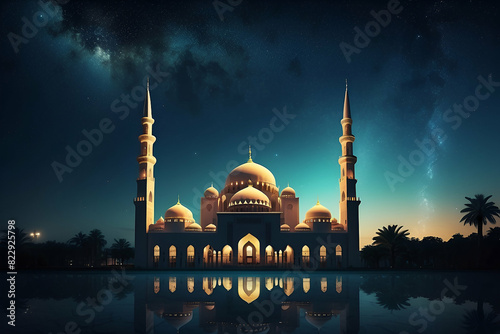 A view of the mosque on the night background.