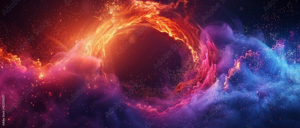 An illustration of a portal to another dimension. The portal is a swirling vortex of red, orange, yellow, green, blue, and purple. An illustration of a portal to another dimension. The portal is a swirling vortex of red, orange, yellow, green, blue, and purple.