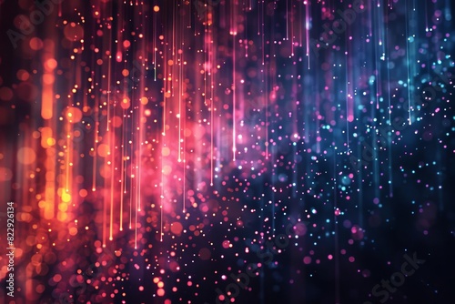 Create an abstract background of glowing red and blue particles.