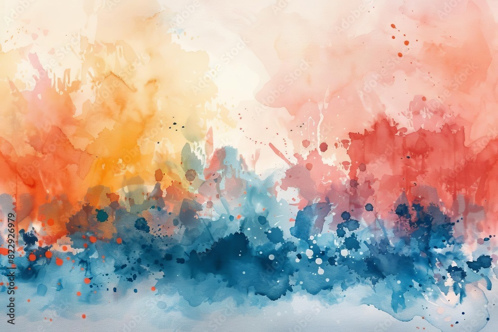 An abstract watercolor painting with a bright, cheerful palette