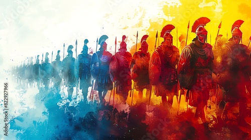 An epic watercolor painting of an ancient Greek army