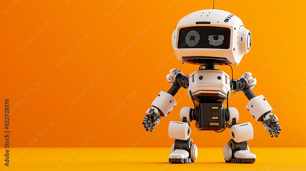 robot with battery over orange background robot with battery over orange background