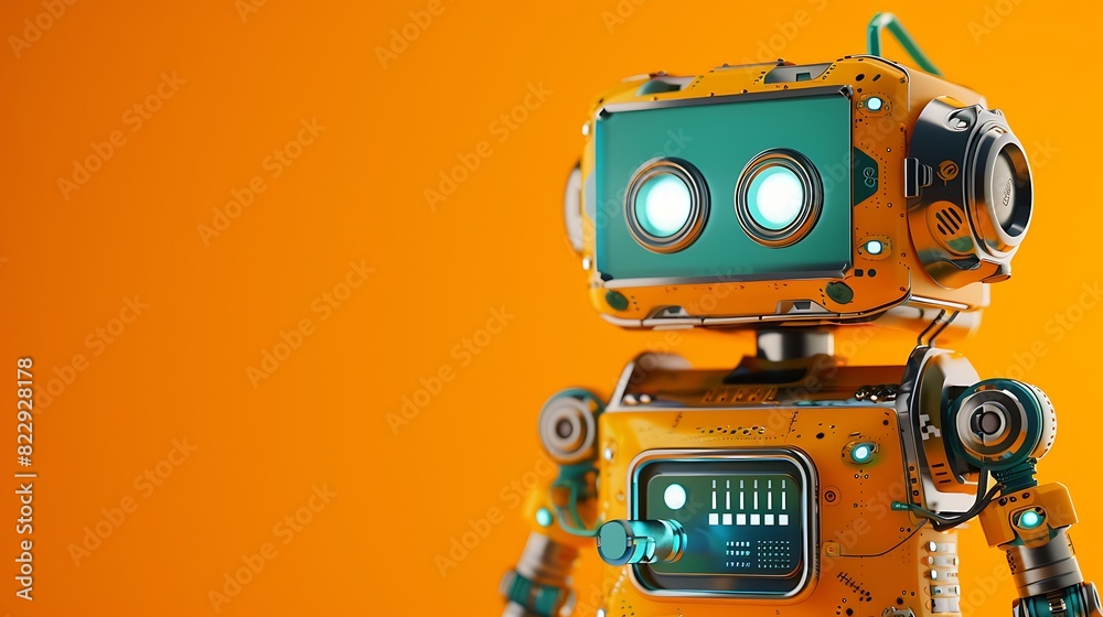 Fototapeta premium robot with battery over orange background