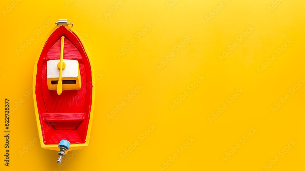 Sea boat toy on a yellow background