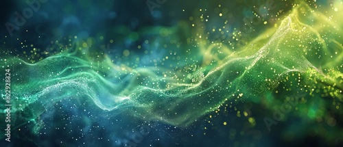 Create a seamless looping animation of glowing green and blue particles flowing and swirling against a dark background