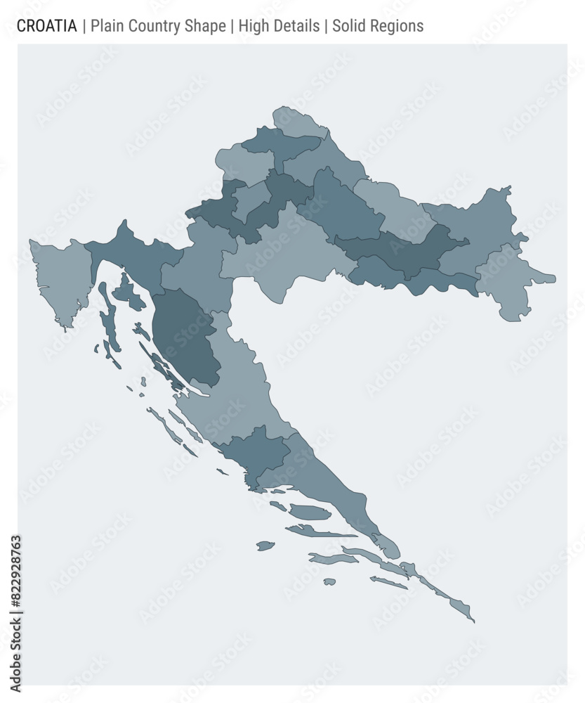 Obraz premium Croatia plain country map. High Details. Solid Regions style. Shape of Croatia. Vector illustration.