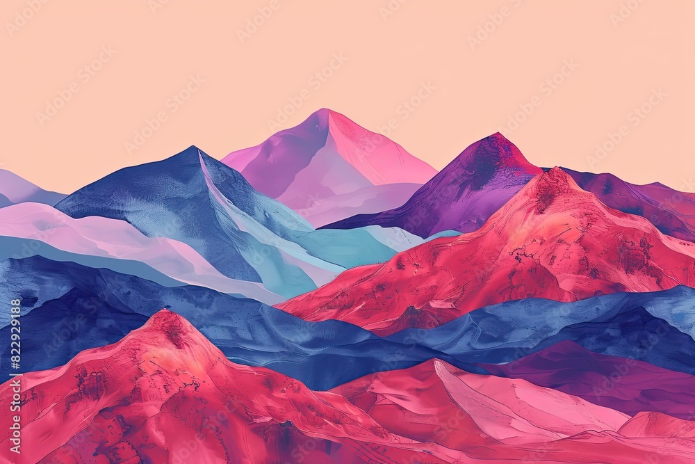 Obraz premium Graphic desert mountains in pink and purple tones