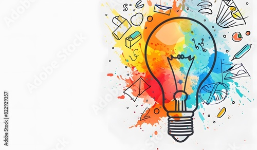 Colorful Light Bulb with Creative Icons and Doodles