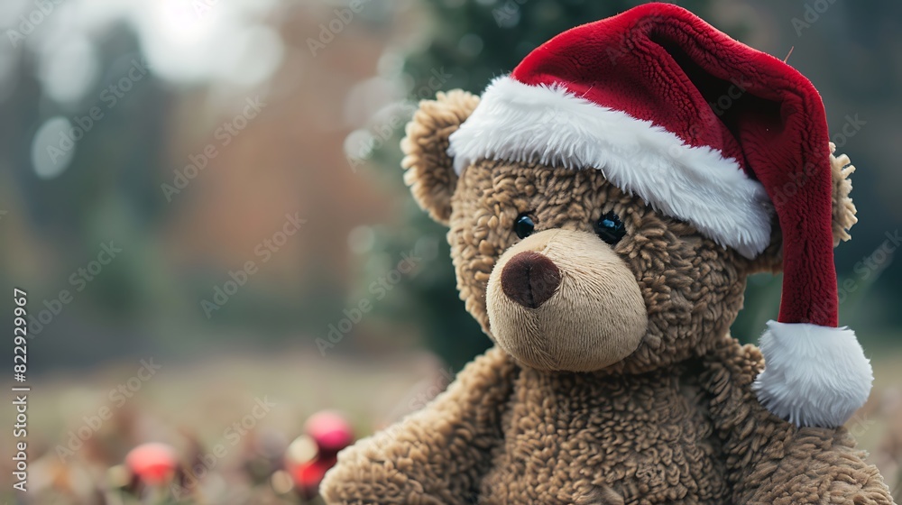 Teddy bear wearing Santa hat Teddy bear wearing Santa hat