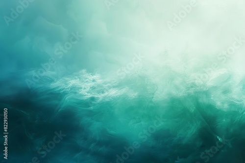 A beautiful painting of rough ocean waves in shades of green and blue. The waves are capped with white foam and the sun is shining brightly overhead.