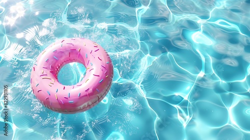 Top view swimming pool and plastic donut float on water mockup