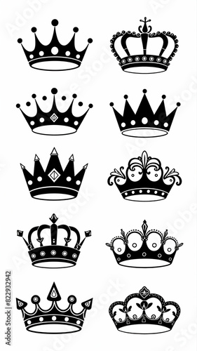 Collection of black and white crowns and tiaras