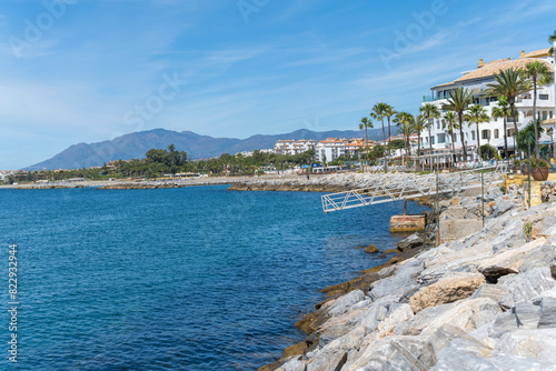 Maritime landscape of the coast of Puerto Banus, Marbella, Malaga in Spain