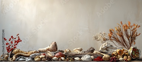 Carefully Curated Collection of Dried Chinese Medicinal Plants and Herbs on Plain Background