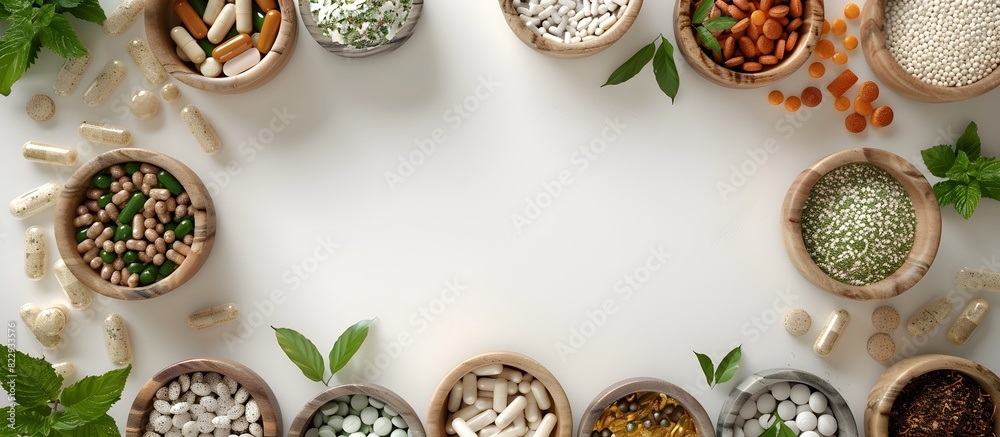 Variety of Ayurvedic Herbal Supplements and Tinctures in Clinical Presentation with Generous Copy Space Variety of Ayurvedic Herbal Supplements and Tinctures in Clinical Presentation with Generous Copy Space