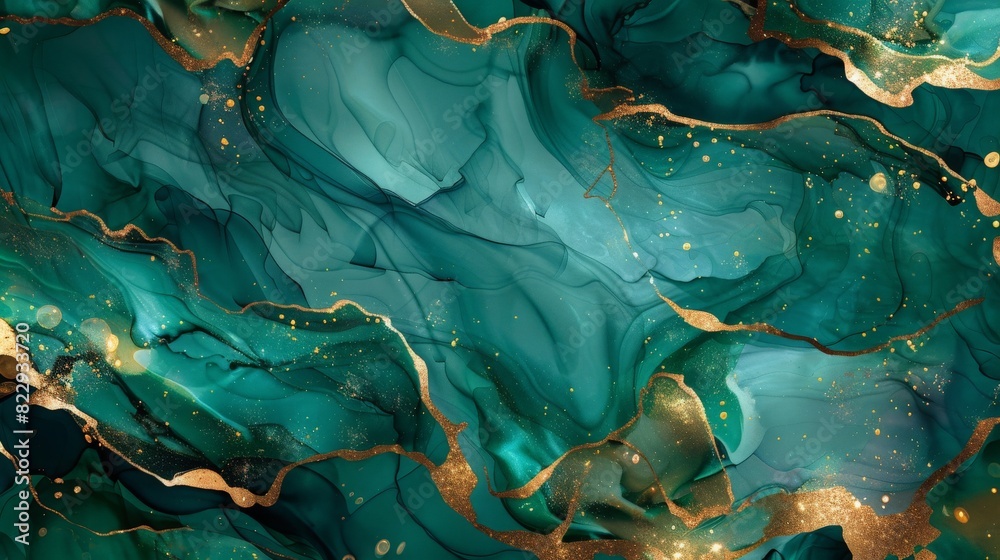 Abstract emerald green and gold marble background with glitter, luxury ...