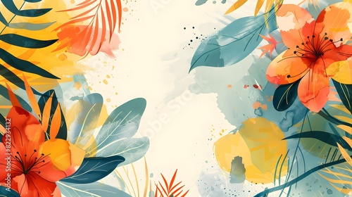 Abstract art background vector. Luxury minimal style wallpaper with golden line art flower and botanical leaves  Organic shapes  Watercolor. Vector background for banner  poster  Web and packaging.