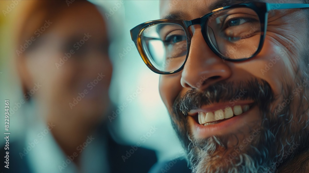 A man with glasses and beard smiling. A man with glasses and beard smiling.