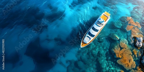 Aerial view of a luxurious boat in the Adriatic Sea. Concept Luxurious Boat, Aerial View, Adriatic Sea photo