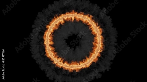 The burning circle. The ring of flames of fire emits smoke.