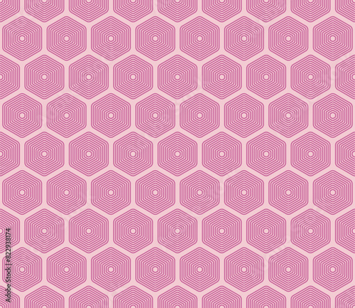 Hexagon geometric shapes background. Medium Red-Violet color on matching background. Rounded stacked hexagons mosaic pattern. Hexagonal cells. Seamless pattern. Tileable vector illustration.
