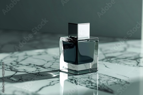 Chic Square Bottle A modern, square-shaped cosmetic bottle with a glossy surface and a minimalist design. photo