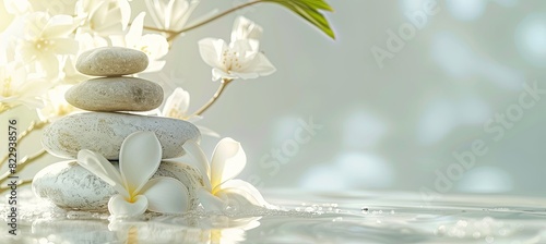 Close up copy space image of a serene spa set against a pristine white background