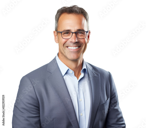 Senior handsome middle-aged Businessman Smiling Portrait on Transparent Background
