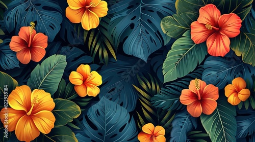 Wallpaper Mural Tropical Tranquility: Minimalist Floral Seamless Design Torontodigital.ca