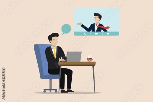 Online meeting, online discussion, businessman using remote technology working for video conference with online team concept.