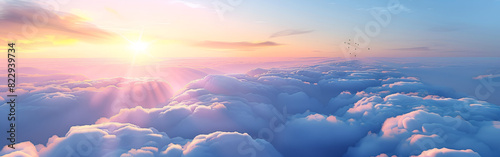 ethereal cloudscape In a dreamy blue sky majestic picturesque sunlight on background 
