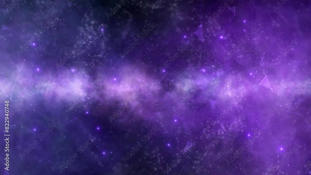 Artistic cosmos with nebula light and lines dots loop animation.