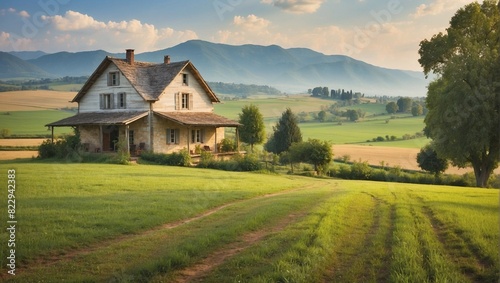 Rural landscape farmhouse