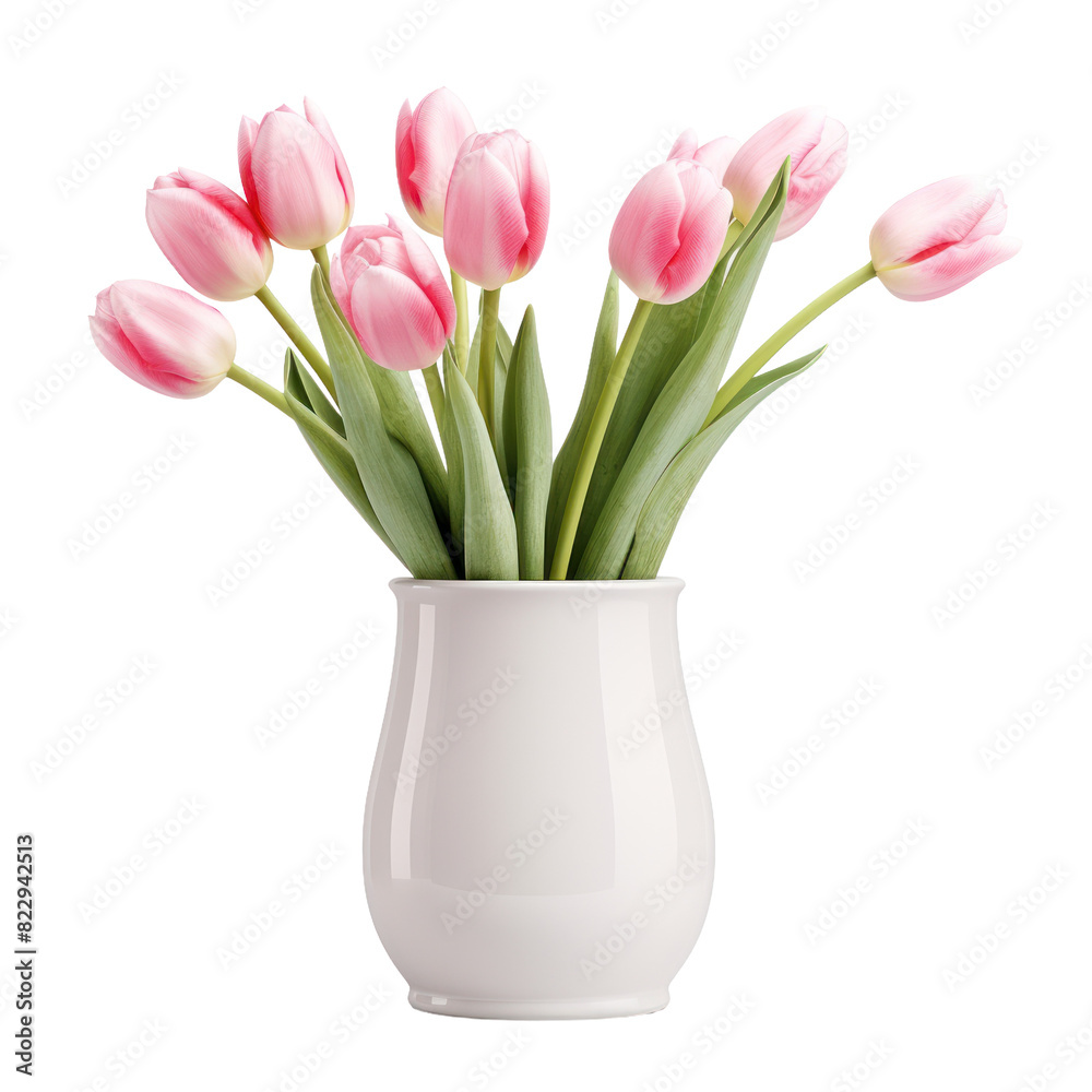 Beautiful pink tulip flowers in a vase isolated on white or transparent background, png clipart, design element. Easy to place object on any other background. Beautiful pink tulip flowers in a vase isolated on white or transparent background, png clipart, design element. Easy to place object on any other background.