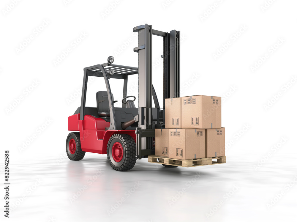 Industry and business transportation with forklift loading product box. economy with demand and supply concepts.logistics service isolated on a white background