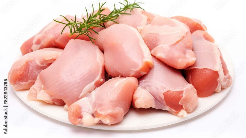 Raw chicken fresh meet portions, uncooked food ingredient.
