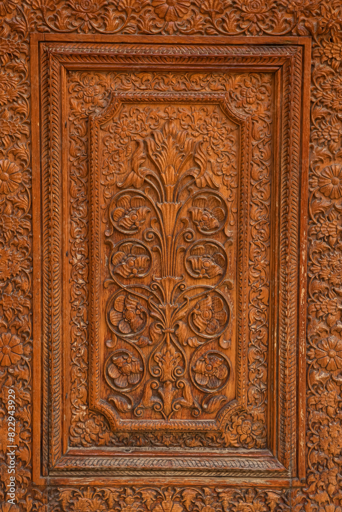 The intricate design carved on red wood door at Junagarh fort , Bikaner, Rajasthan, India The intricate design carved on red wood door at Junagarh fort , Bikaner, Rajasthan, India
