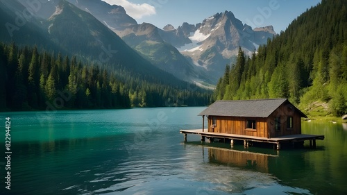Tranquil Mountain Lake Enveloped in Soft Mist: A Scenic Escape, Green Lake Partially Frozen Over in Winter: A Serene Winter Wonderland, Vibrant Green Lake Between Mountains: A Nature Lover's Paradise,
