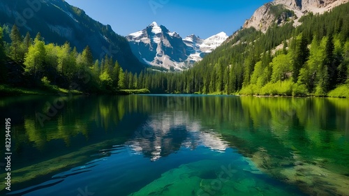 Tranquil Mountain Lake Enveloped in Soft Mist: A Scenic Escape, Green Lake Partially Frozen Over in Winter: A Serene Winter Wonderland, Vibrant Green Lake Between Mountains: A Nature Lover's Paradise,