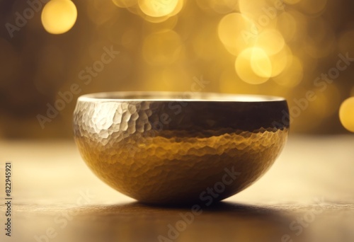 yellow tibetan singing bowl concept alternative bokeh background handmade medicine hammered relaxation asia religion instrument sound meditation spiritual spirituality buddhism