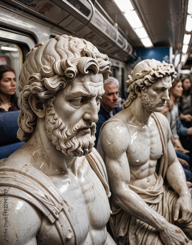 "Marble Marvels: Sculptures Lost in the Subway Chaos