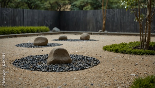 A Zen garden with raked gravel