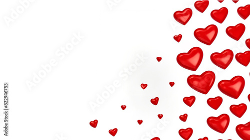 drawn red hearts on the right on a white background