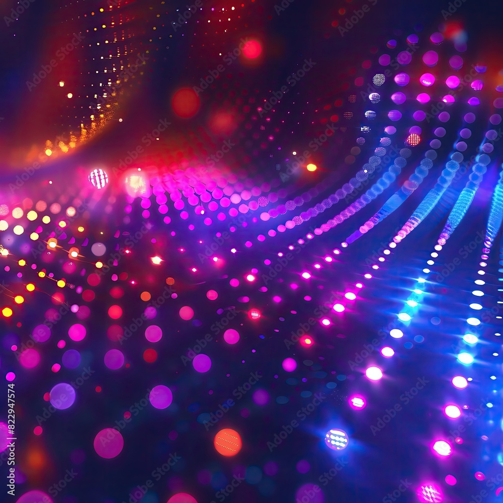 Abstract neon-dotted background with randomly placed dots, emitting a bright and colorful glow