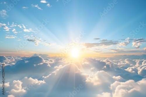 Beautiful Sky with Clouds and Sun Rays at Sunrise or Sunset