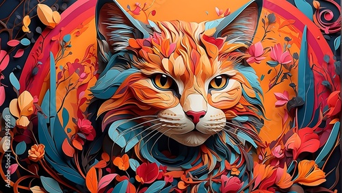 colorful geometric cat background