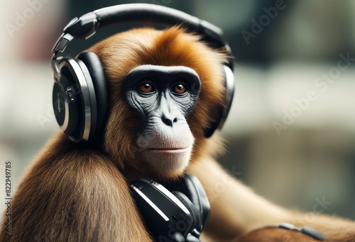 music listens monkey illustration animal vector cartoon character design background art earphones funny graphic cute head ape chimpanzee face black wild mascot primate fashion icon fun photo