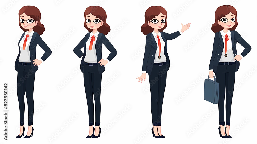 Set of businesswoman character vector design. Presentation in various action with emotions, running, standing and walking. People working in office planning, thinking and economic analysis Set of businesswoman character vector design. Presentation in various action with emotions, running, standing and walking. People working in office planning, thinking and economic analysis